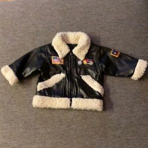 Pleather jacket with wool accents! Size 12 months in good condition